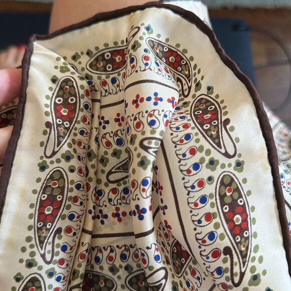 Vintage 60s/70 Echo Paisley Brown,Cream, Green & Blue Long Chinon/Silk Scarf - Picture 7 of 8